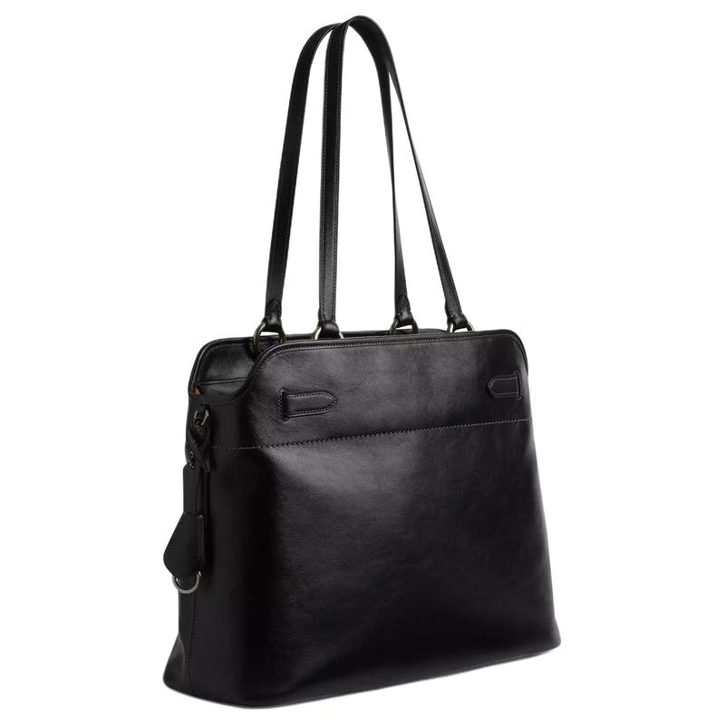 Coach Easton 40 Silver Logo Tote Bag Multifunctional Pocket Shopping Bag Smooth Leather Shoulder Bag Large Women's Black