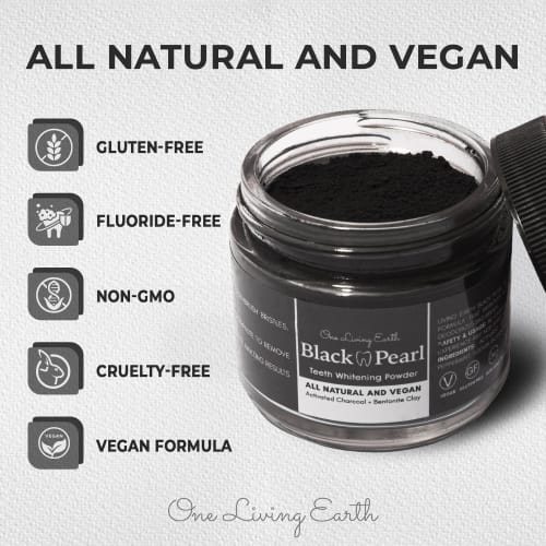 Black Pearl Activated Charcoal Teeth Whitening - Organic & All Natural - Remineralizing Tooth Powder - Anti-Bacterial - Made In USA - 2 oz.