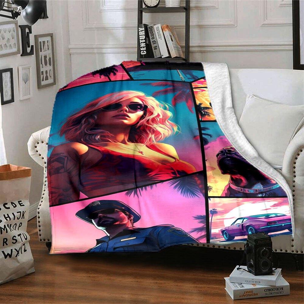 1pc Grand Theft Auto Soft Flannel Blanket with Designer Print A Cozy Blanket for All Seasons, Perfect for the Couch, Bed, Office