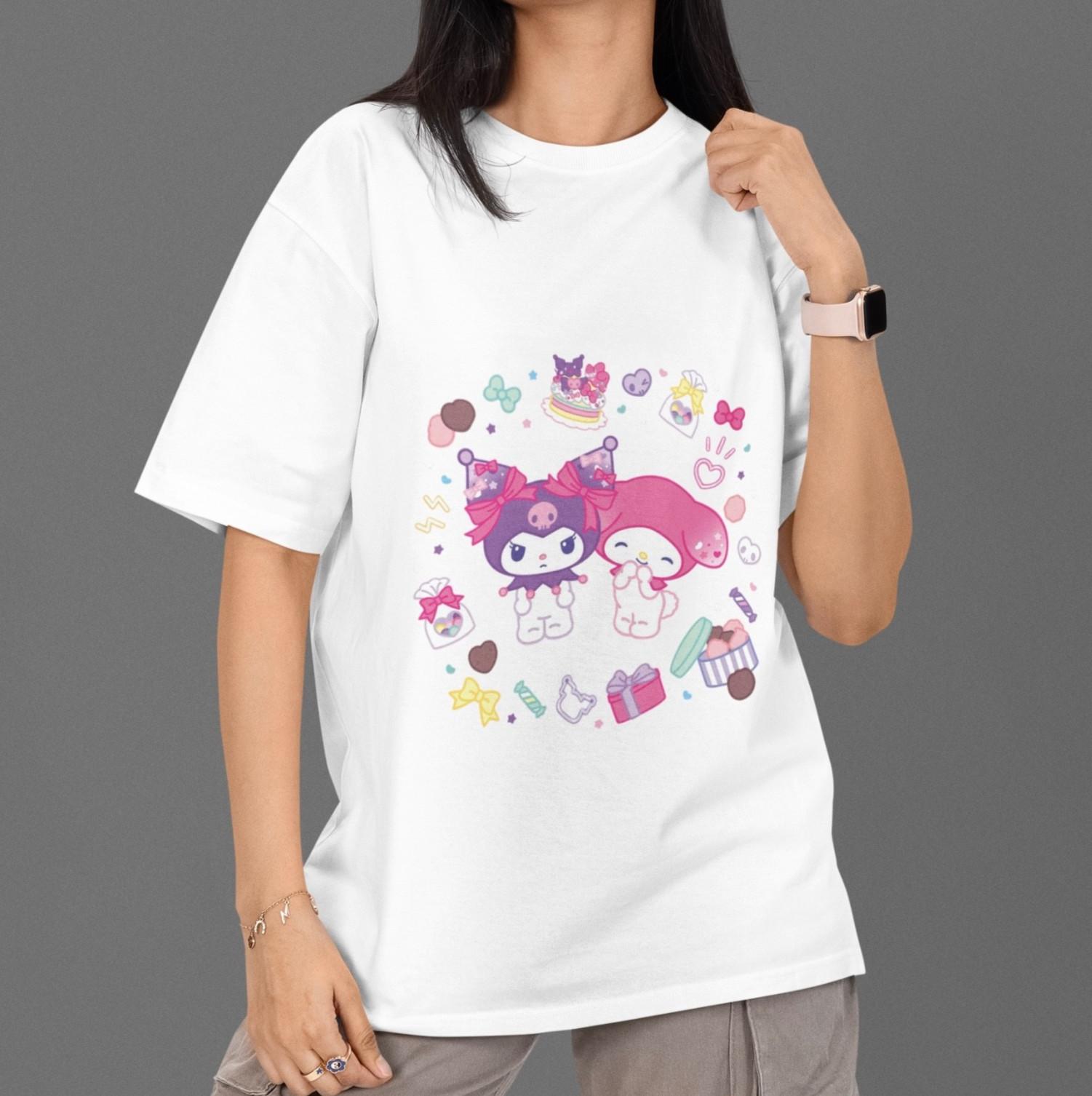 Kuromi My Melody T Shirt Kawaii Sanrio Cute Sweet Candy Graphic Tee Girl Top M