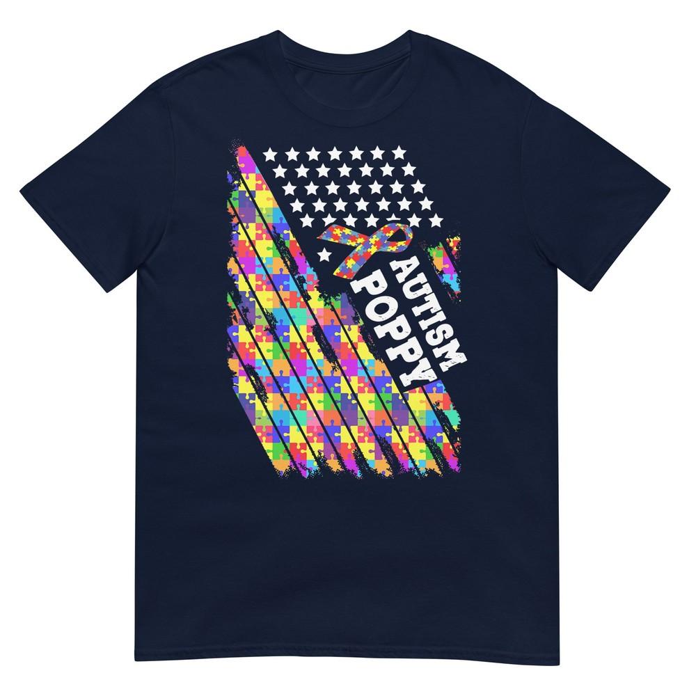 Autism Awareness Proud Autism Poppy Vintage Usa Flag Tshirt S