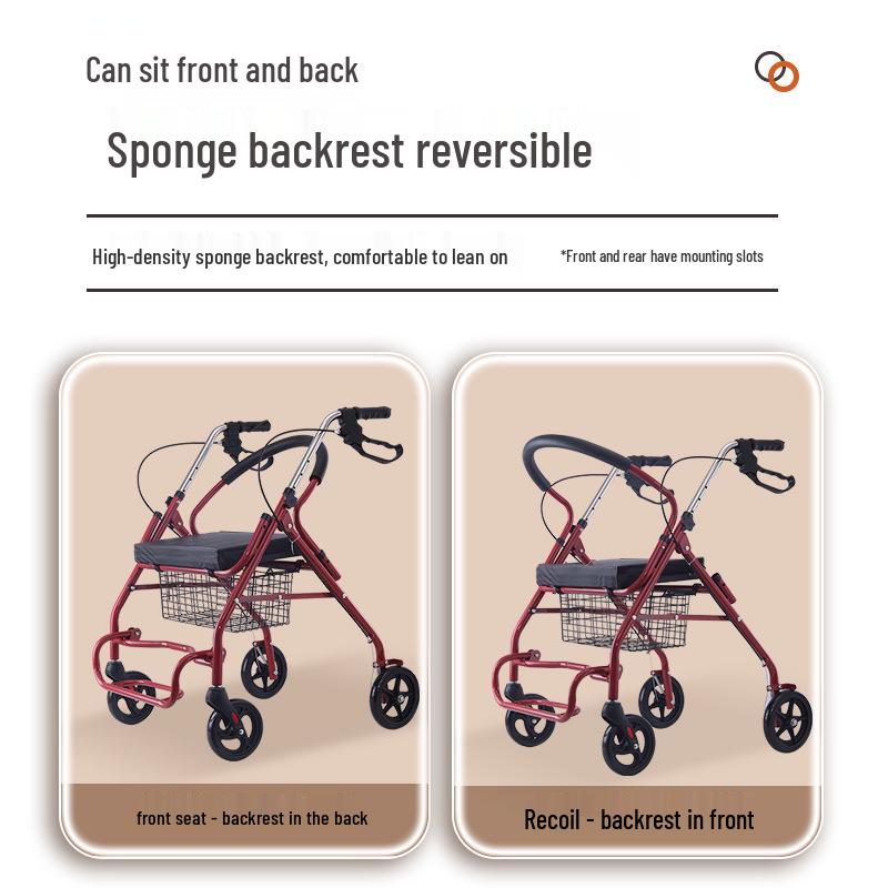 Elderly-Accessible Foldable Shopping Cart and Walker with Seat