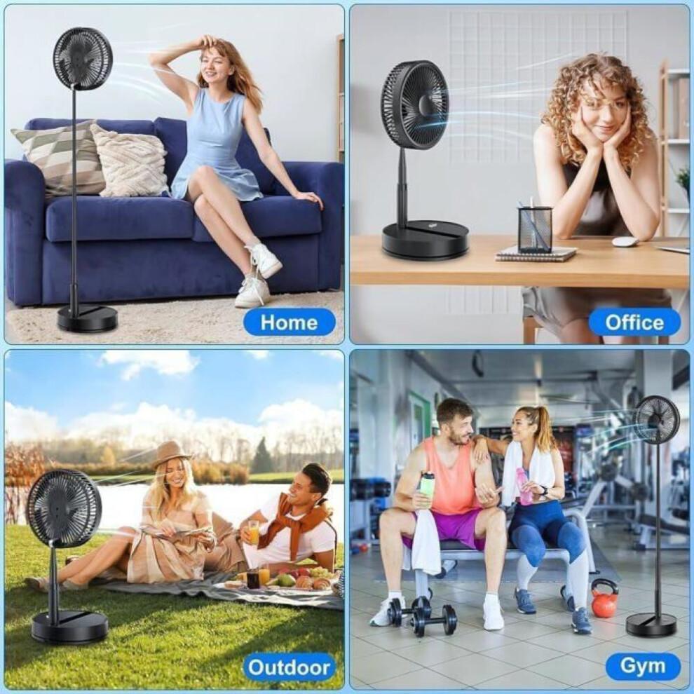 Tragbarer oszillierender Ventilator 23 cm mit Fernbedienung, leiser Betrieb, 4 Geschwindigkeiten/Timer, 7200 mAh Akku, wiederaufladbar über