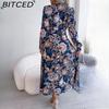 BITCED Damen Retro Floral Kragen Langarm Hemdkleid für Frühling Sommer