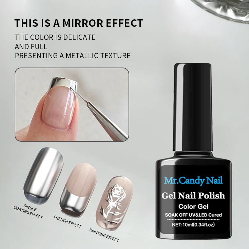 Metal Nail Polish Gel Mirror Silver Painting 3D Metal Painting Nail Polish Glue For Home Salon Beauty