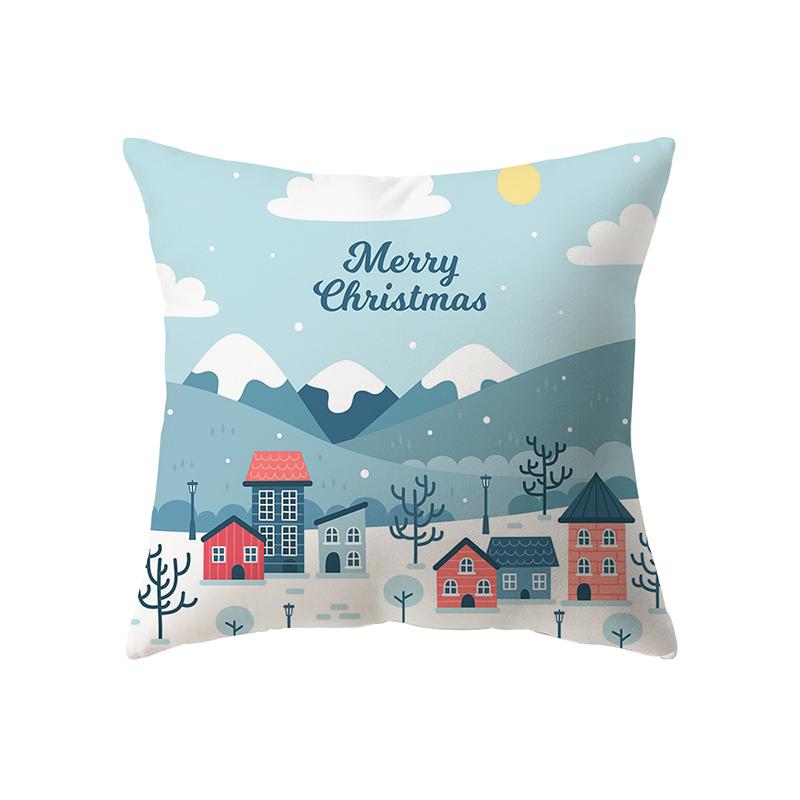 Merry Christmas Snowman Print Pattern Cushion Cover Home Living Room Sofa Decoration Square Polyester Pillow Pillow Cover