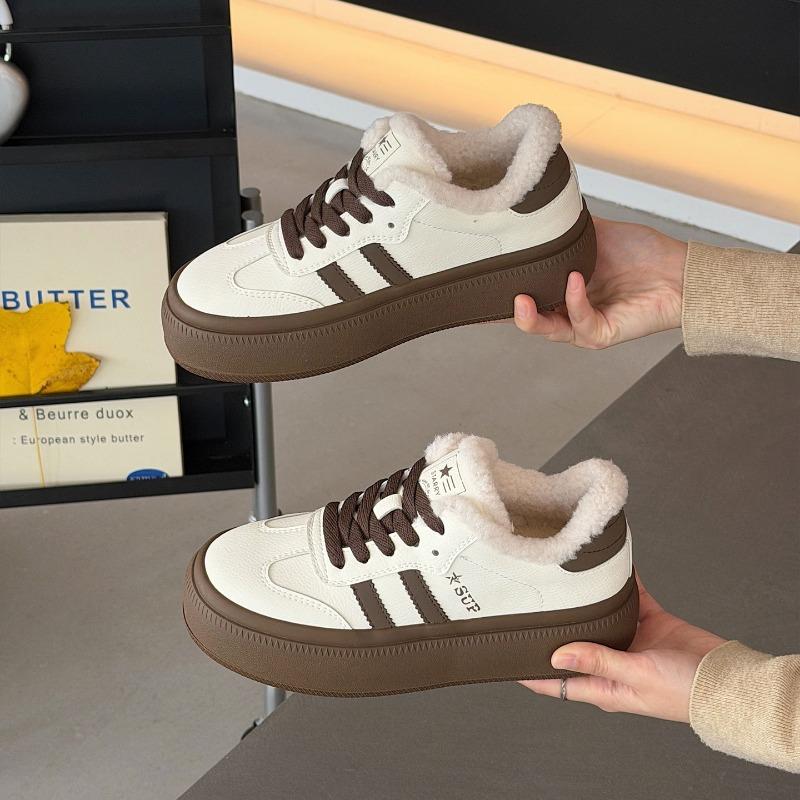 Autumn and Winter New Velvet Thick-soled German Training Shoes Women's Versatile Casual Shoes Small Lightweight Board Shoes Popular Cotton Shoes