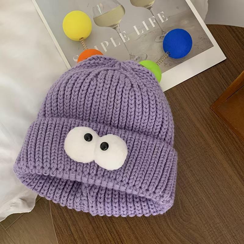 Cartoon Big Eyed Little Monster Woolen Hat for Women In Autumn and Winter Cute and Cute  Funny Couple Style Knitted Hat To Show Small Face