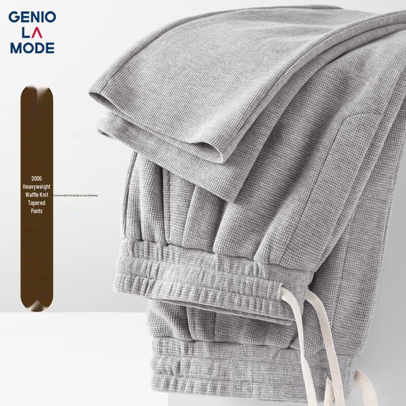 GENIOLAMODE Men's Heavyweight Waffle Knit Casual Straight-Leg Pants