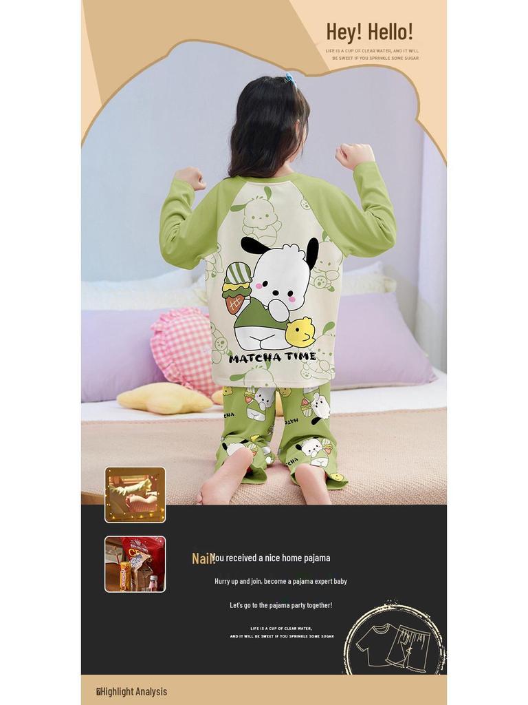 2026 Stylish Girls' Long-Sleeve Pajama Set for Spring/Fall - Cute Big Kid Sleepwear
