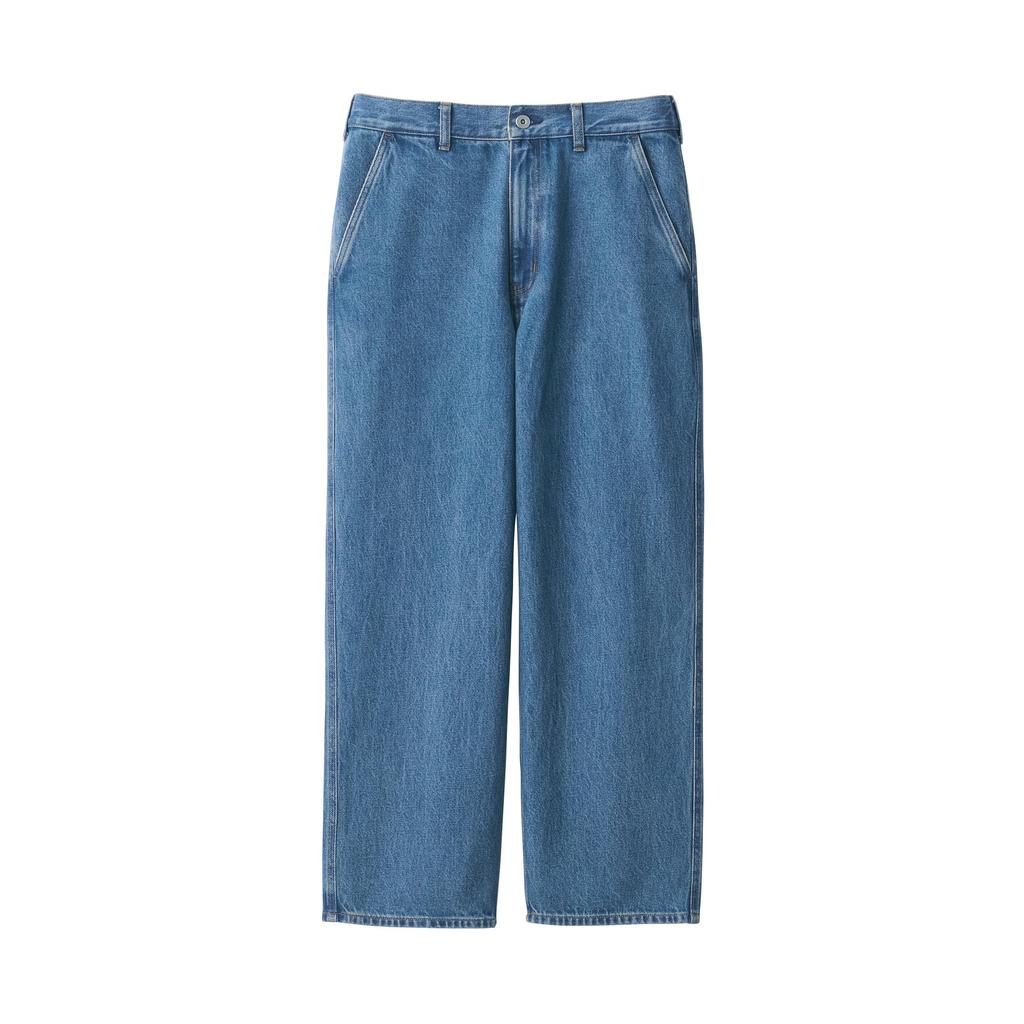 MUJI Men's Wide-leg Kapok-Blend Denim Pants (AE0Y7A4A), Blue, Size XL