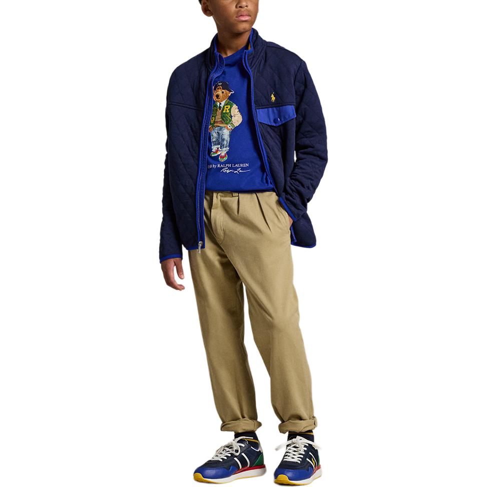 Polo Ralph Lauren Cotton Jacket FW24 Color Block Quilted Half High Neck Zipper Long Sleeve Kids Jackets Deep-Blue CWPOKNIY8021236-410