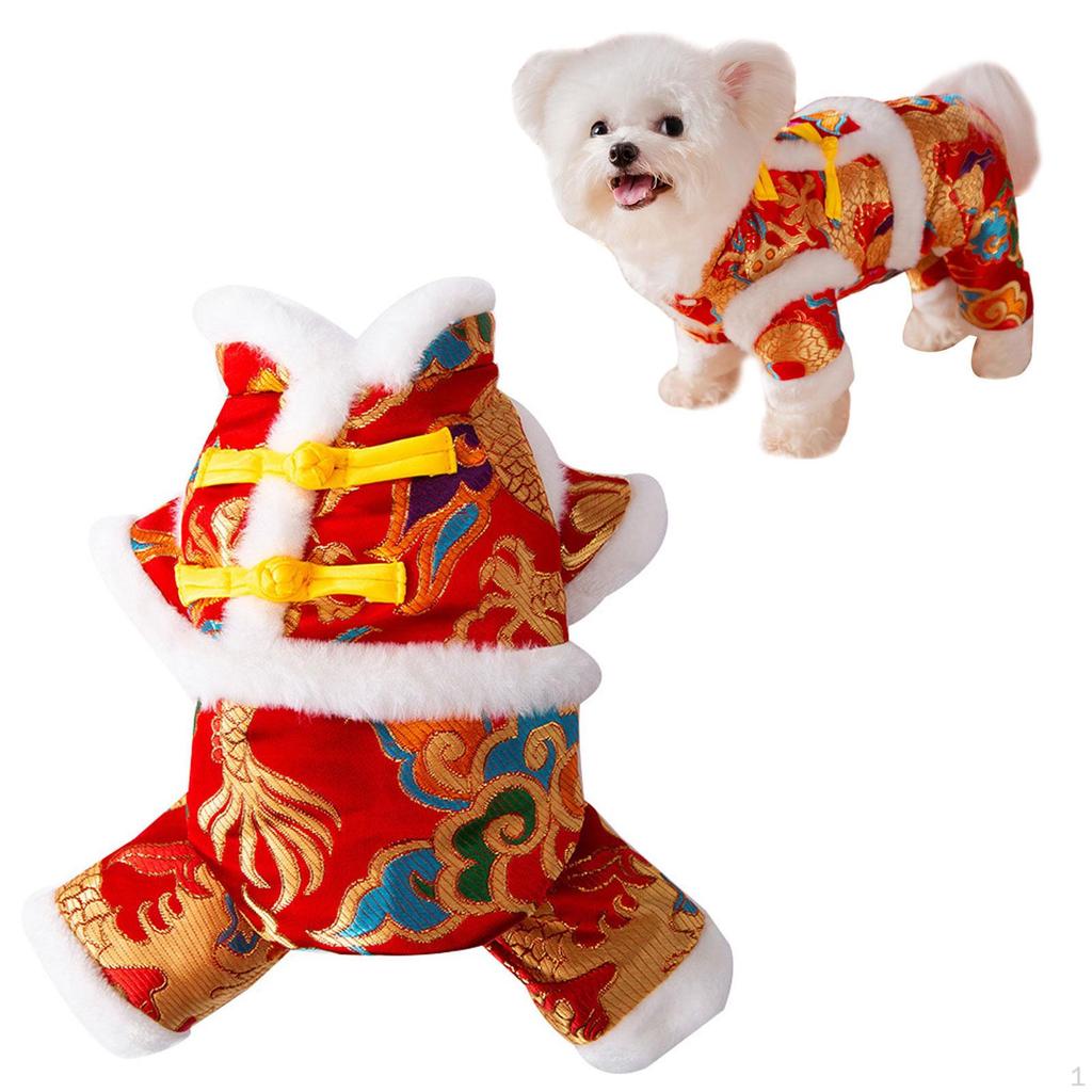 Chinese Year Dog Costume Tang Pet Knot Buttons Coat for Cats Holiday