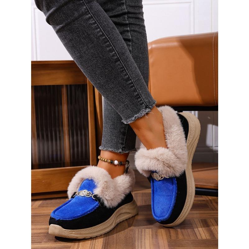 Warm Sneaker Women's Shoes 2025 Winter Plus Size Thick Sole Fleece Metal Chain Cotton Shoes