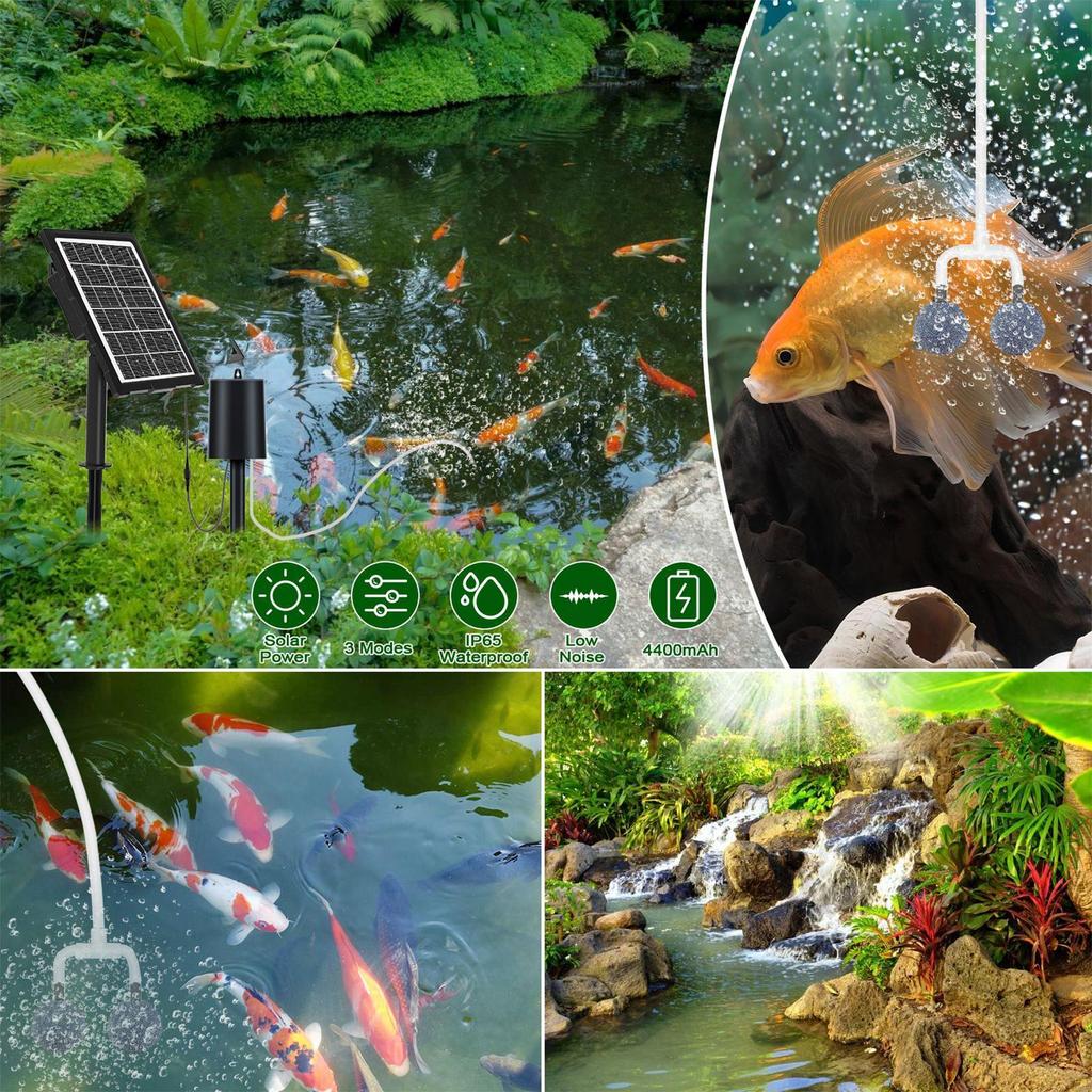 Solar Aerator For Pond Solar Aquarium Air Pump 3 Working Modes Waterproof Silent Oxygen Aerator With Pipe And Air Bubble Stone