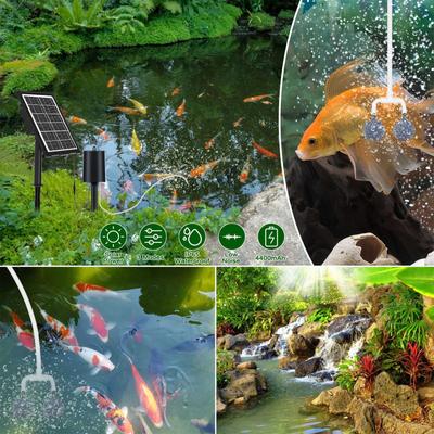 Solarbelüfter für Teich Solar Aquarium Luftpumpe 3 Arbeitsmodi Wasserdicht Leise Sauerstoffbelüfter mit Schlauch und Luftblasenstein