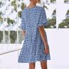 Women Summer Floral Midi Dress Casual V-Neck Ruffle Short Sleeve Flowy Dress Boho Beach