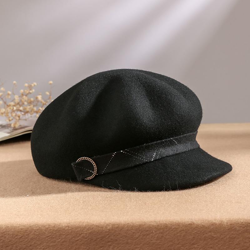 

Осенне-зимняя женская однотонная восьмиугольная шляпа, модная женская вечеринка, фетровые кепки газетчика из 100% шерсти M 56-58cm