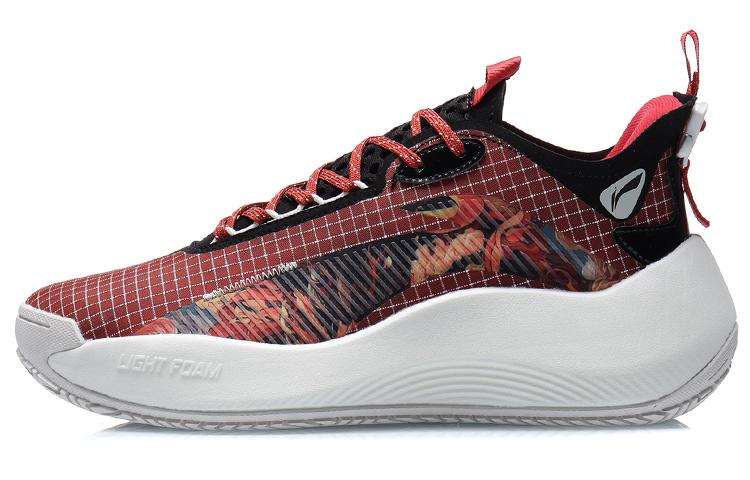 Li Ning Badfive 1 Basketball Shoes Men s Low Top Chinese Paintings Red AGBR001-2 39.5