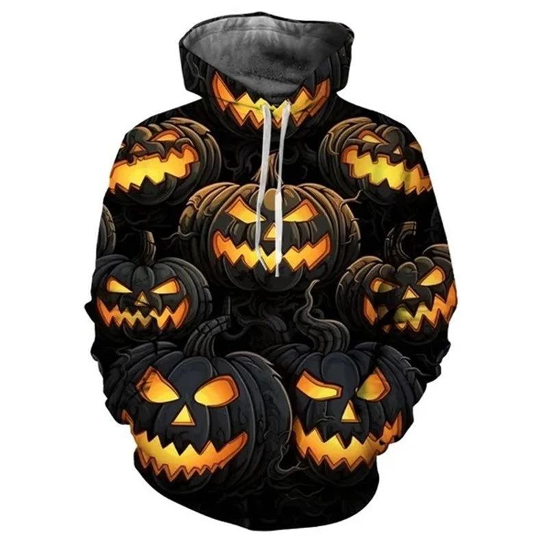Autumn Lantern Pumpkin Pattern 3D Printed Hoodies Fashionable Casual Sports Long Sleeved Men's Hooded Sweatshirts