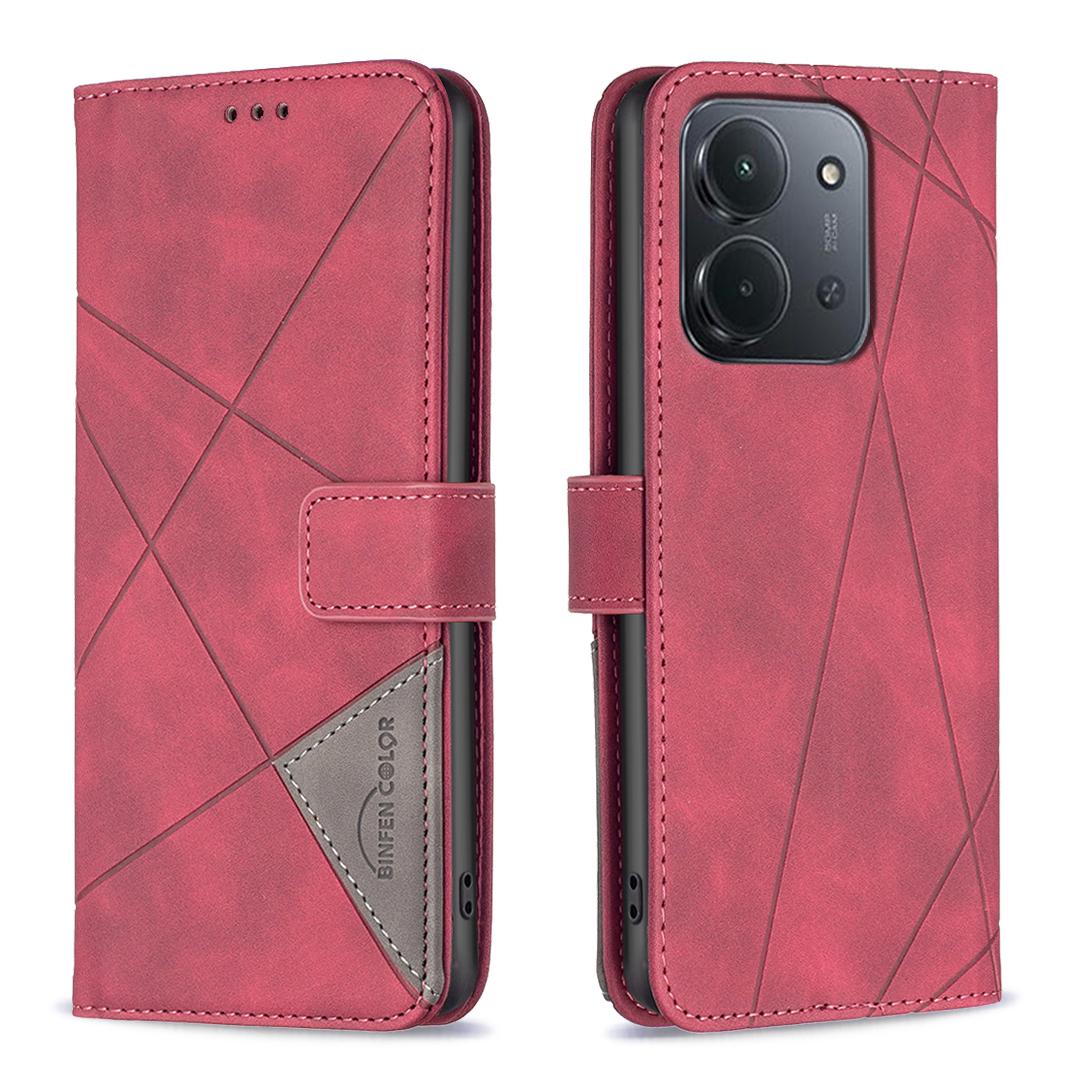 

Для Xiaomi Redmi 15C 5G/15C 4G (173мм) Чехол для телефона BINFEN COLOR Кошелек Подставка Геометрический оттиск Кожаная обложка Red