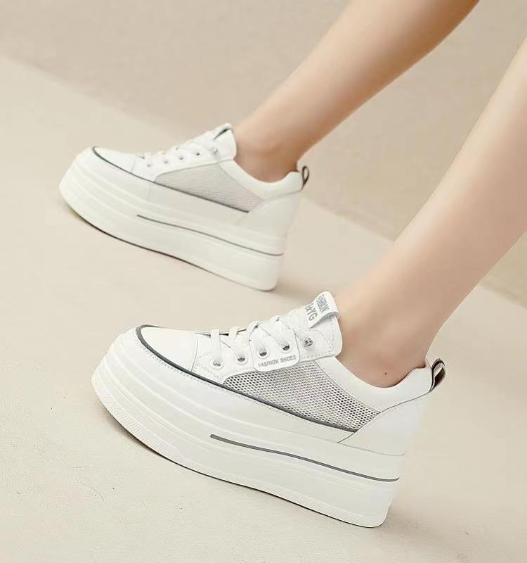Women's Shoes Soft Soles Are Not Tired of Feet, Muffin Thick Soles Increase Height, Spring and Autumn Advanced Sense, New Mesh White Shoes, Women's Fa
