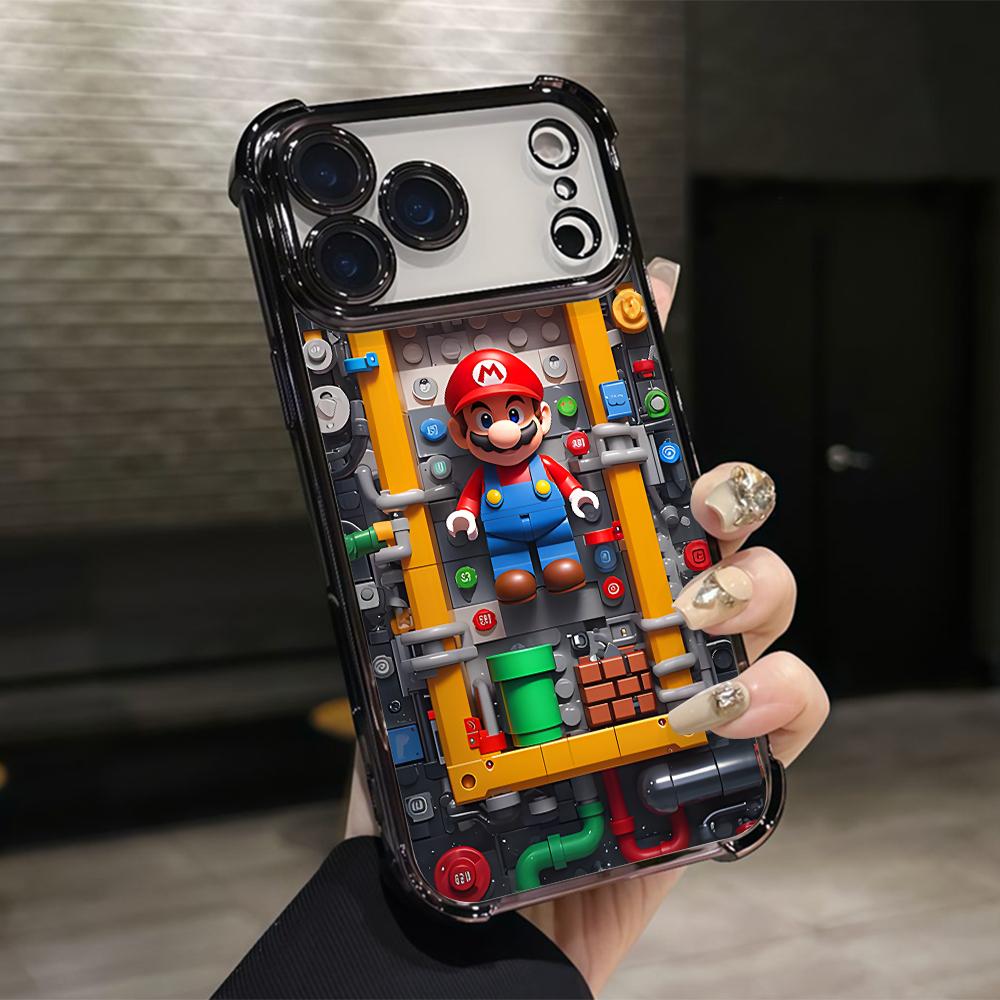 Cool M-Marios Building Block Phone Case for iPhone 17 Air 16 15 14 Plus 13 12 11 Pro Max X Xs XR 8 e Anti-drop Transparent Cover