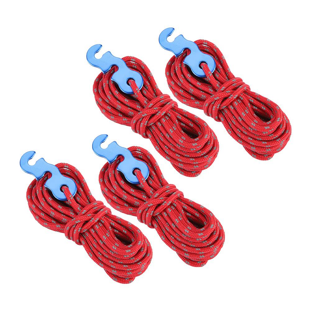 4pcs Set Reflective Tent Wind Rope Camping String Guy Line with S Ring Buckle Hook(Red)