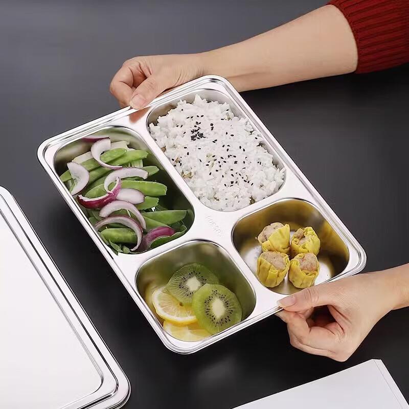 Stainless Steel Divided Lunch Plate with Bowl - 2 Pack