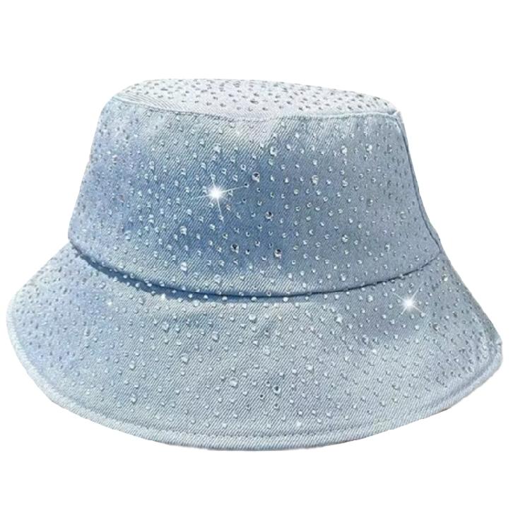 Summer Sun Hat Foldable Outdoor Hat With Rhinestones Decors Sun Protections Fisherman Hat For Women Travel Vacation Wear