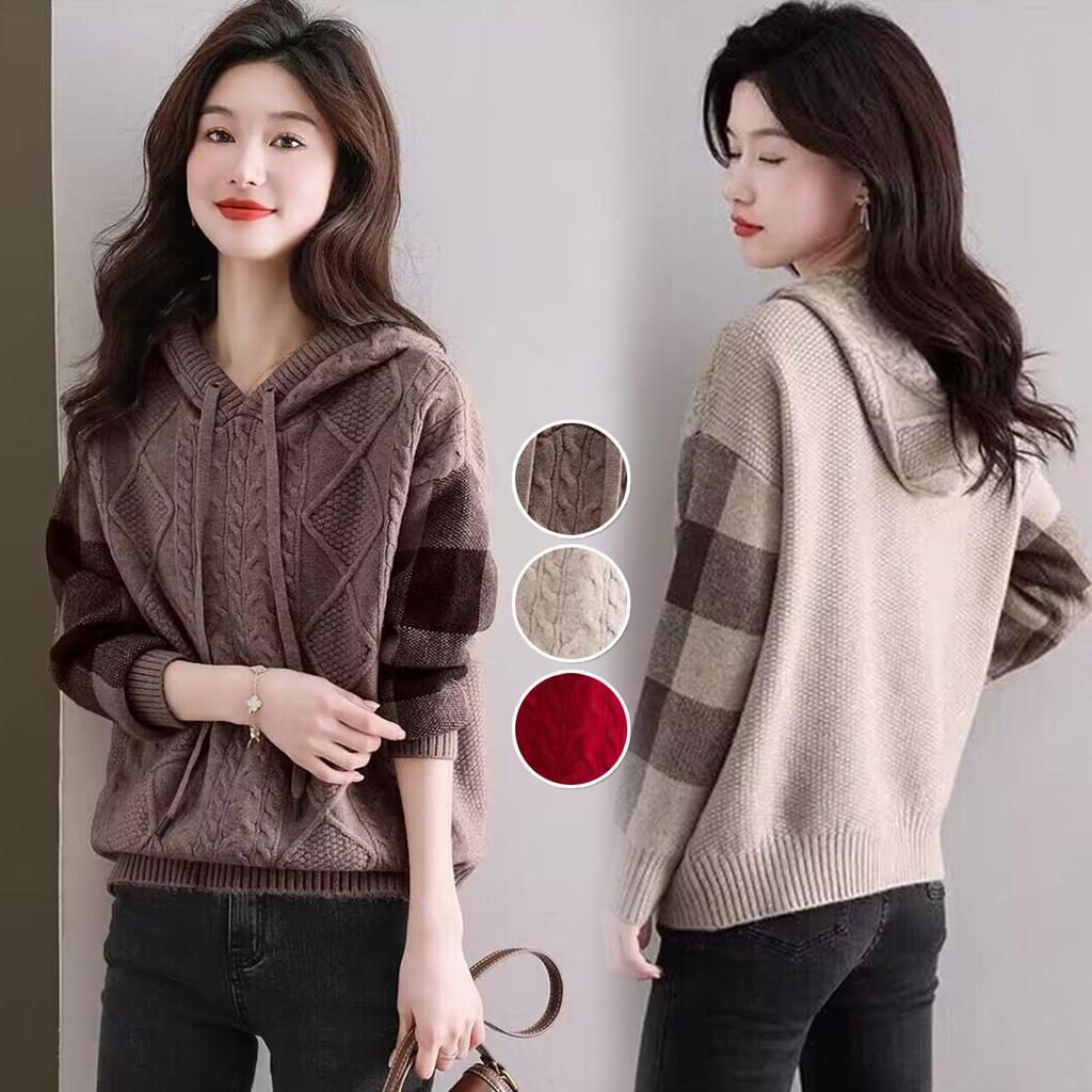 Knit Cable Knit Hoodie with Long Sleeves Luxurious Appeal and a Delicate Loose Casual Everyday Wear [MSFQSNB] Women's Top, Autumn/Winter, Hood,