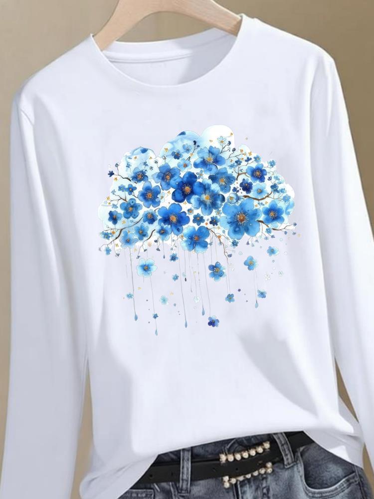 (Asian Size) Trend Style Cute Graphic Tee Women Autumn Winter Spring Casual Fashion Top O-neck Clothing Print T Shirt Long Sleeve T-shirts