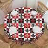 Round Checkered Fleur De Lis Table Cloth Oilproof Tablecloth 60 Inches Table Cover for Kitchen Dinning