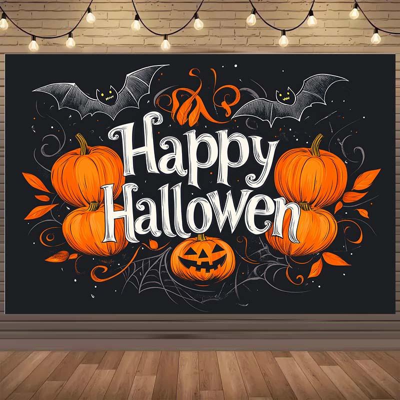 1-piece Halloween themed background with pumpkin  bat  and spider web Halloween decorations