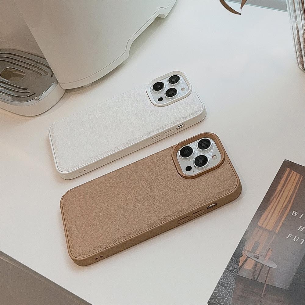 High-end khaki color suitable for Apple 17 phone case iPhone 16 Pro Max autumn and winter leather 11 solid color 13 hard 14
