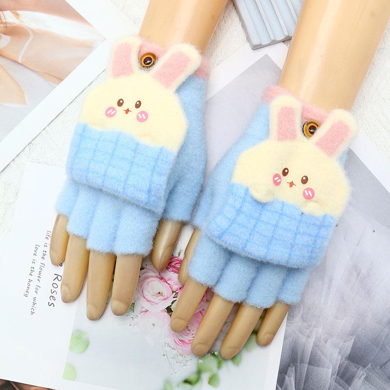 Children's Winter Wool Flip-Top Gloves - Warm, Cartoon Design for Elementary Boys & Girls