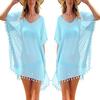 Summer Bikini Cover Up Chiffon Pompom Detail Hollow Crochet Swimsuit Cover-Ups Bathing Suit F Size