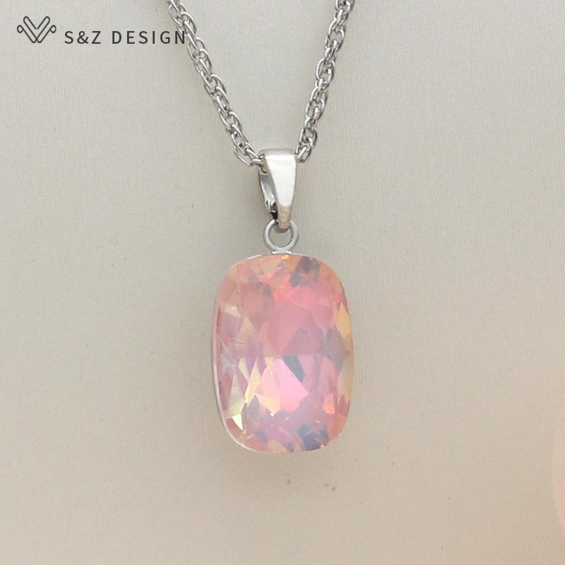 Moda retângulo colorido pingente de cristal colar para mulheres casamento elegante rosa ouro cor jóias presente