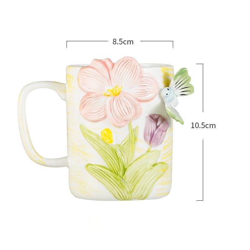 Underglaze Color Hand Painted Flower Ceramic Cup Butterfly Mug Ins Windy Good Looking Coffee Cup Women's Home Breakfast Cup