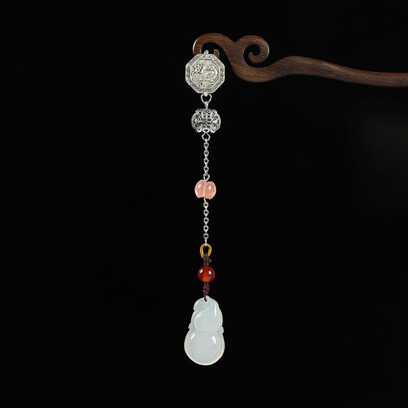 Natural Chalcedony Medium Classical Cheongsam Tassel Button Chinese Gourd Pendant Pendant Hanfu Retro Accessories