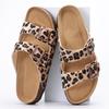 Fashion Smile Women's Slide Sandals New Casual Cork Footbed Platform Sandals Open Toe Leopard Slides With Adjustable Buckle Flat Sandals