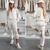 Womens 2-Piece Casual Tracksuit Solid Color Long Sleeve Zip Sweatshirt Elastic Waist Pants Streetwear