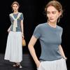 Wudao Mulberry Silk & Linen Blend Rib Knit Short Sleeve T-shirt