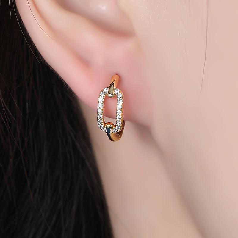 ANENJERY Zircon Hollow Geometric Huggie Hoop Earrings For Women Temperament French Jewelry