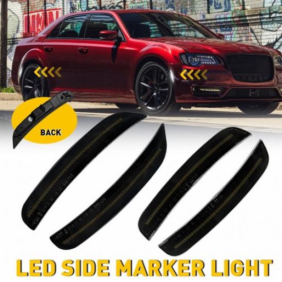 4pcs White LED Side Marker Lights Lamps Smoked Lens For Chrysler 300 2015- V