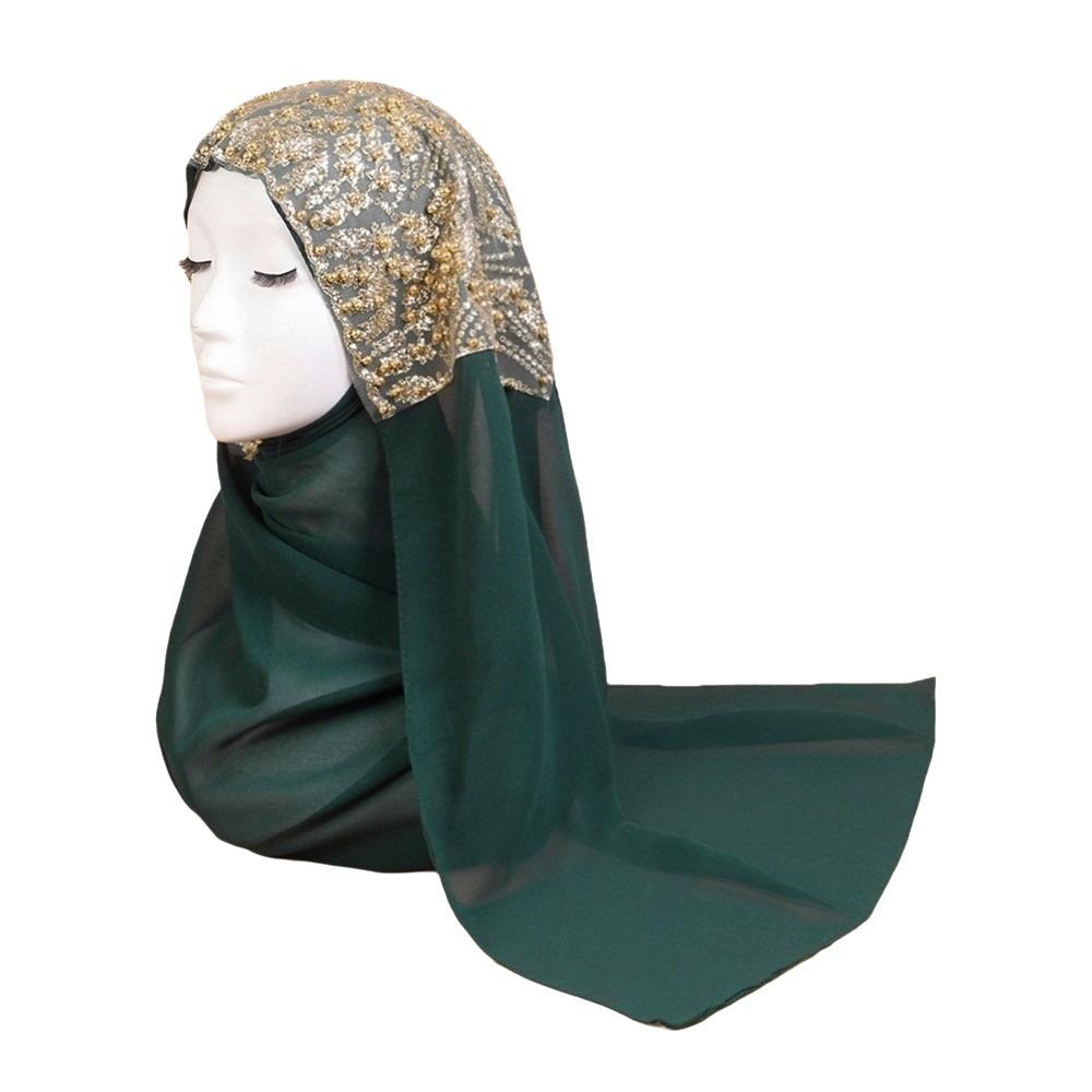 Long Islamic Turban Silk Women Headscarf Fashion Sequin Wraps Shawl Female