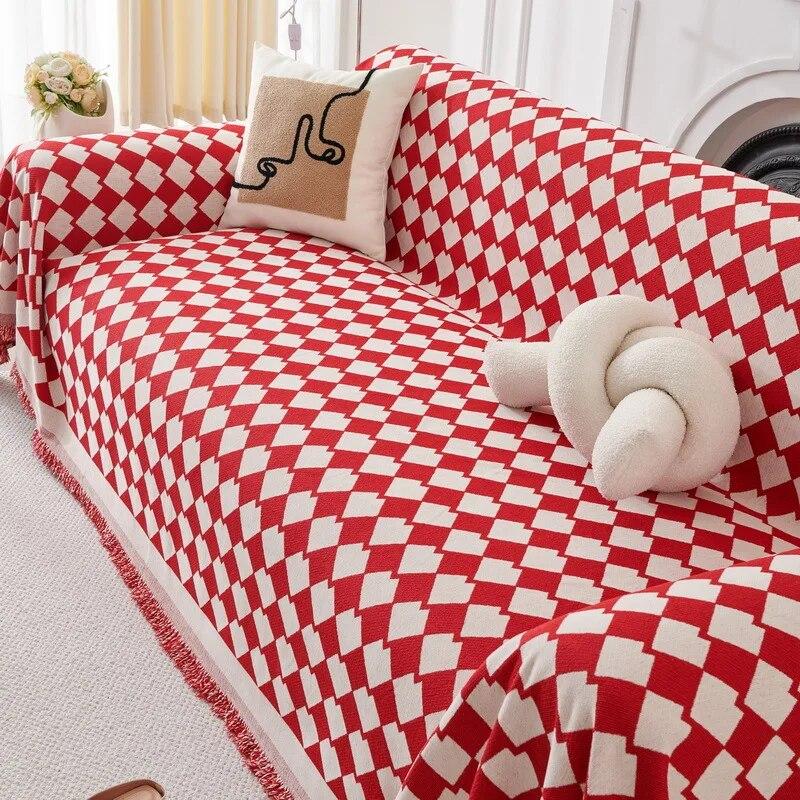 Chenille Sofahandtuch Ganzjahres Jacquard Karomuster Multifunktionale Decke Einteiliger Bezugstoff Weich Bequem