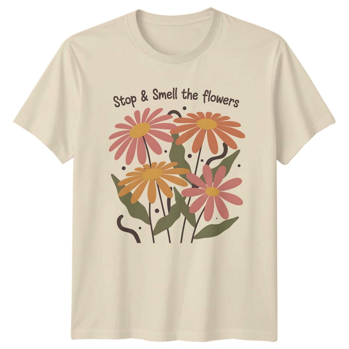 Stop & Smell The Flowers T-Shirt Boho Floral Nature Gift For Him And Her S