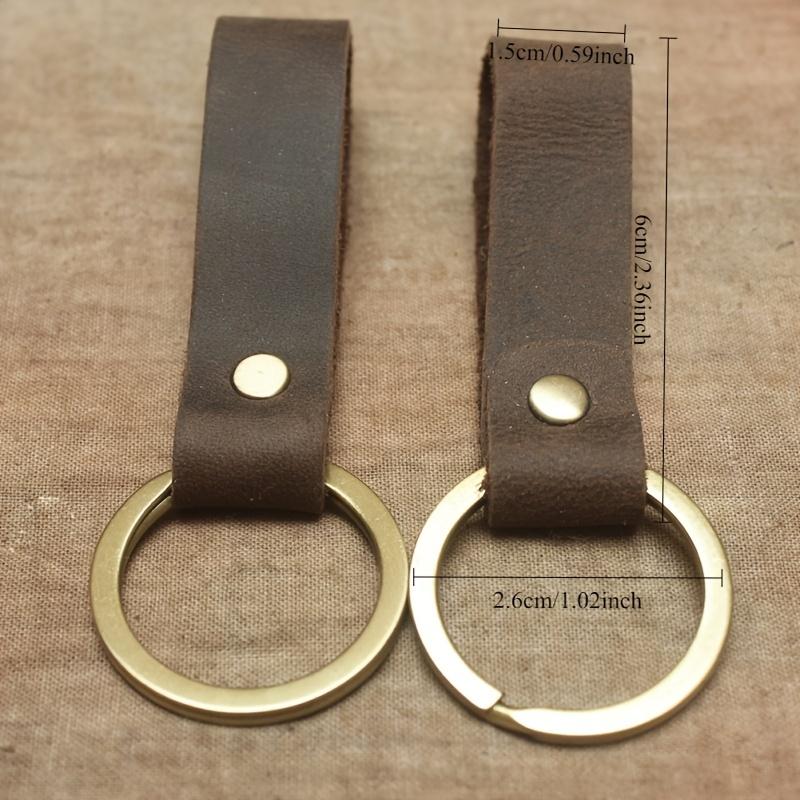 Vintage Leather Keychain Handmade Single Loop Key Ring with Golden Metal Ring Deep Brown Retro Style for Keys & Accessories, Handmade Lanyard Keychain