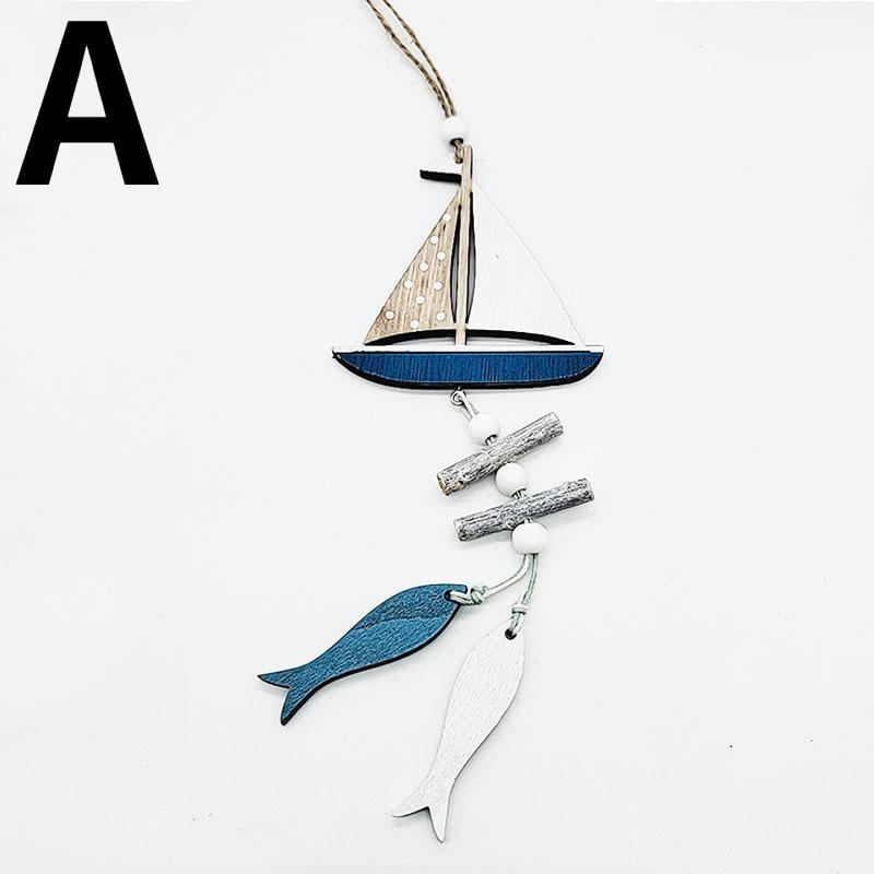 Marine Style Wooden Pendant Ocean Wind Crafts Small Fish Boat Wall Hanging Decoration Pendant Home Decor